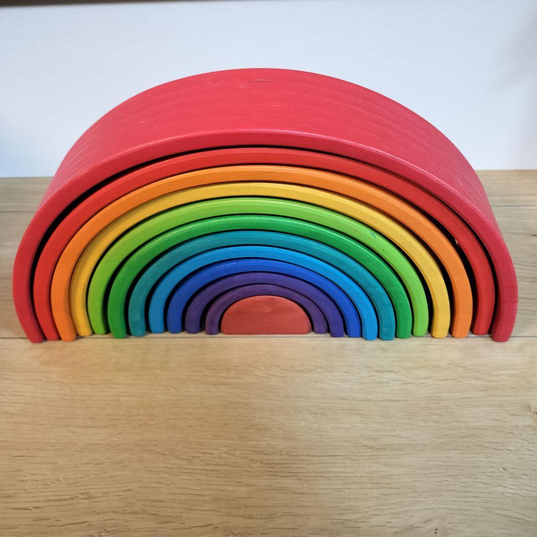 レインボーアーチ 木製ブロック積み木セット 板あり