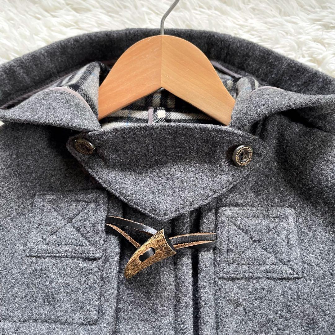 バーバリーブルーレーベルグレーフーデッドダブルコート裏ノバチェック