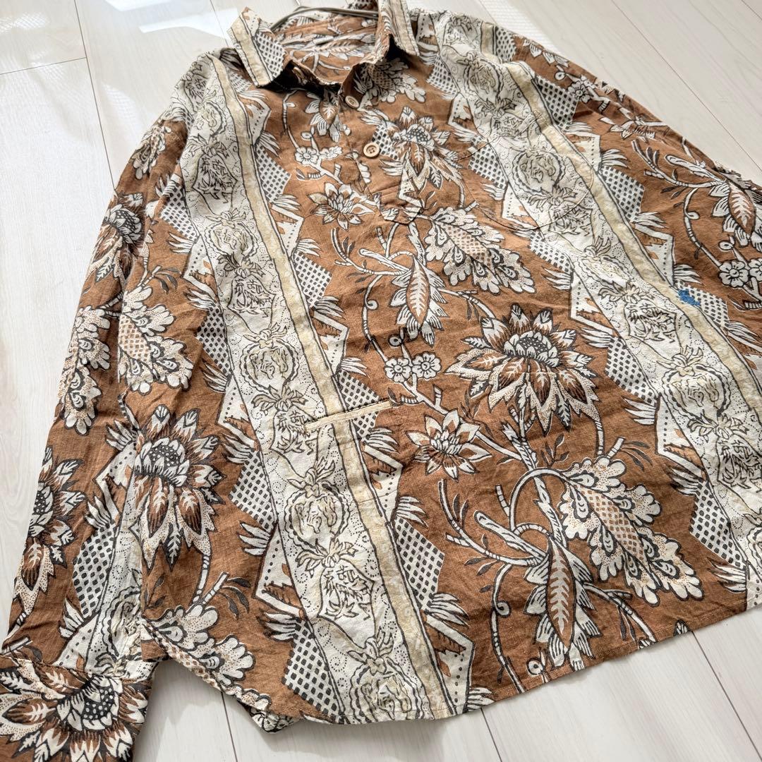 希少✨45R 更紗ブロックプリントの908オーシャンちび衿プルシャツ