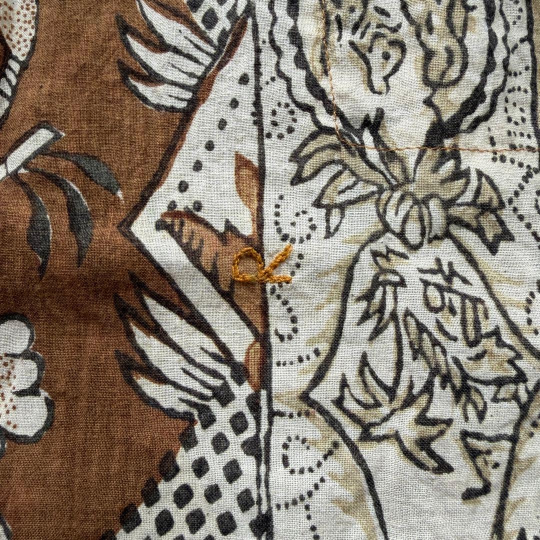 希少✨45R 更紗ブロックプリントの908オーシャンちび衿プルシャツ