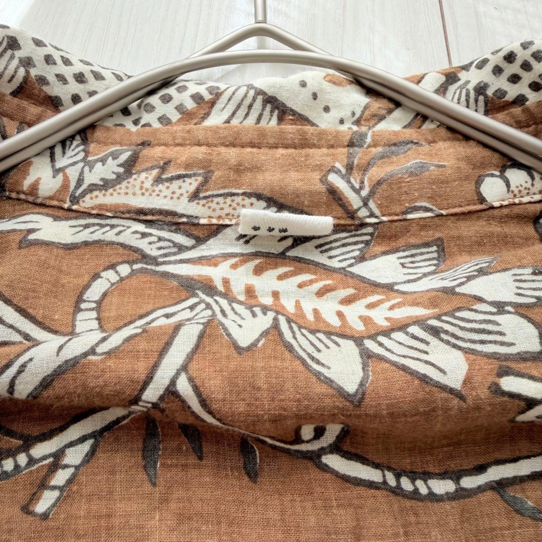 希少✨45R 更紗ブロックプリントの908オーシャンちび衿プルシャツ