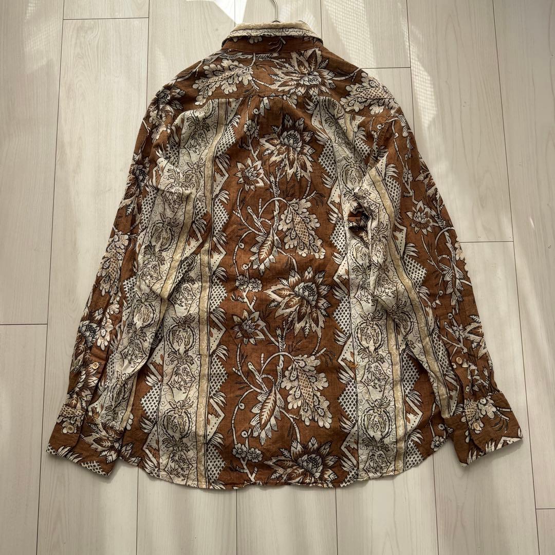 希少✨45R 更紗ブロックプリントの908オーシャンちび衿プルシャツ