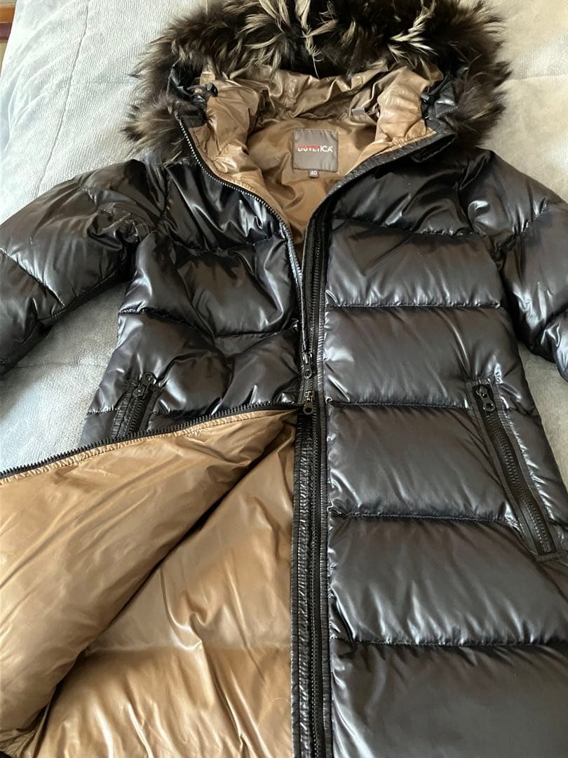 ドュペティカ黒 フード付きファー ロングダウンジャケット　サイズ40