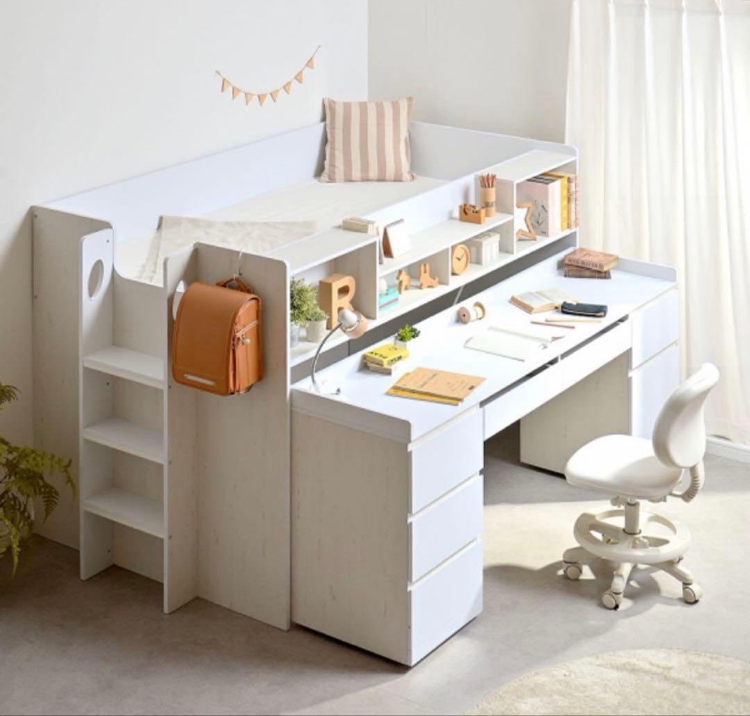 シングルベッド　ホワイトデスク 収納付き　子供