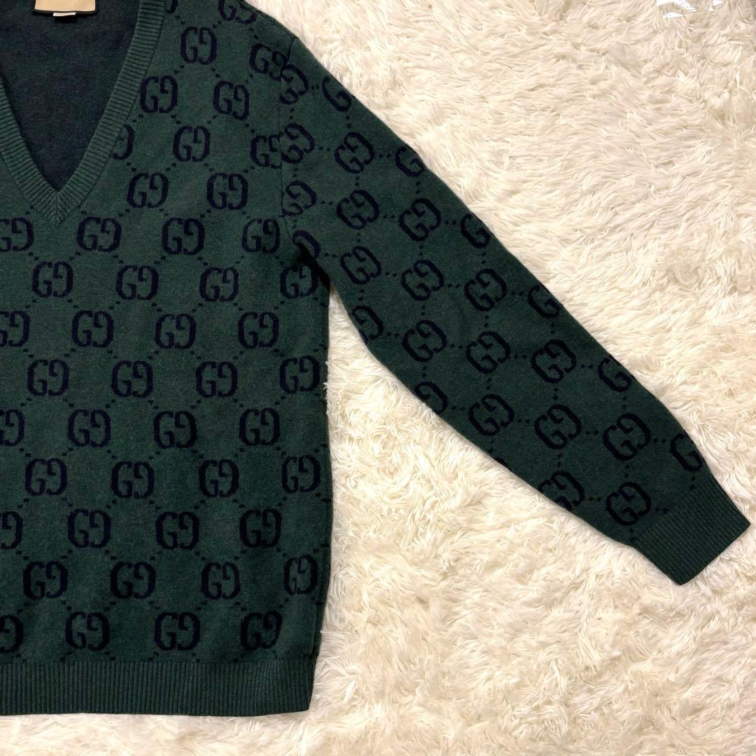美品 GUCCI ダークグリーン Vネックニット