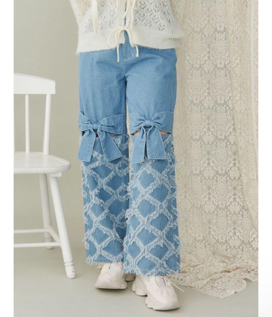 merry jenny フリンジデニムribbonパンツ