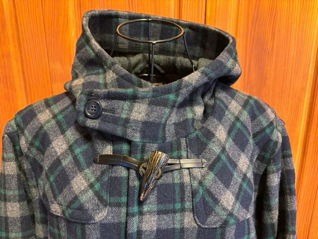 【ORCIVAL】ダッフルコート　チェック柄　ネイビー系　リアルホーントグル　1