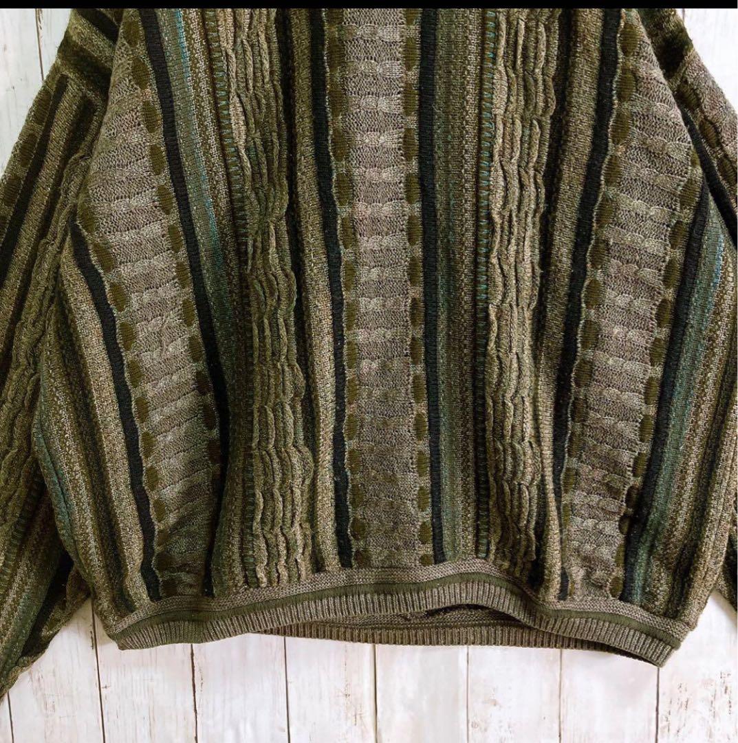 LAVANE USA製 アクリル 立体 総柄 3Dニット ダークグリーン系