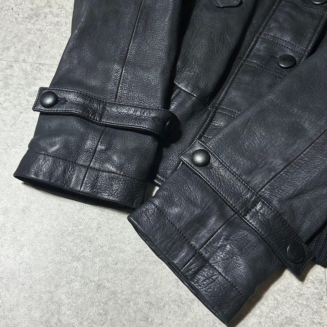 00s ARMANI JEANS レザー 短丈ブルゾン ファー取り外し可能 黒