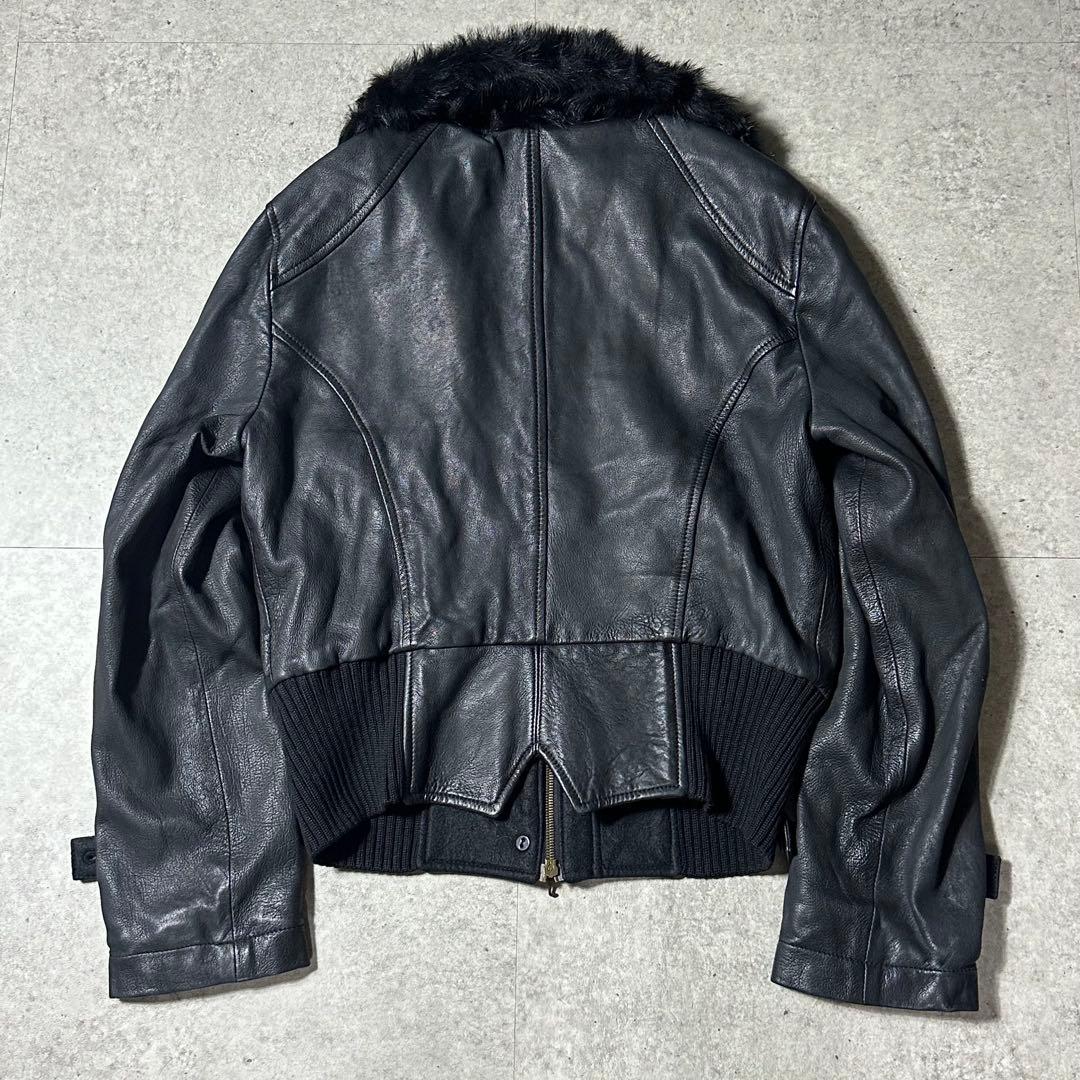 00s ARMANI JEANS レザー 短丈ブルゾン ファー取り外し可能 黒