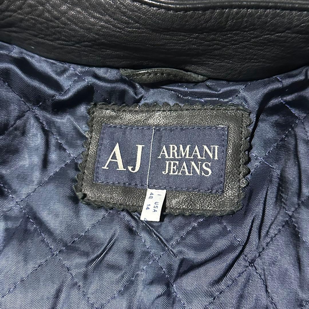 00s ARMANI JEANS レザー 短丈ブルゾン ファー取り外し可能 黒