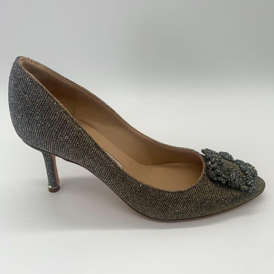 使用少なめ マノロブラニク ハンギシ パンプス グリッター ビジュー 箱袋付き