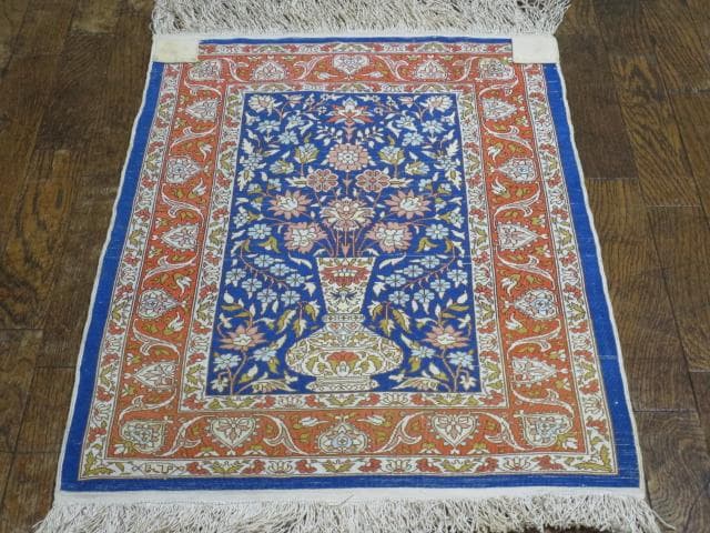 美品 手織り シルク トルコ HEREKE ヘレケ ゴルダニ文様 ペルシャ 絨毯