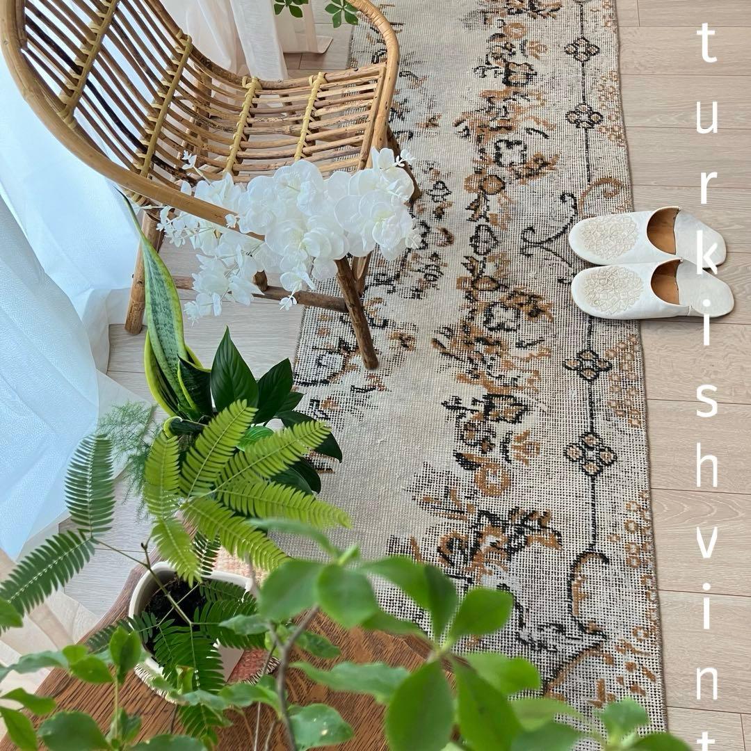 ライトグレー54×199ブラック　キャラメル　ランナー　トルコヴィンテージラグ