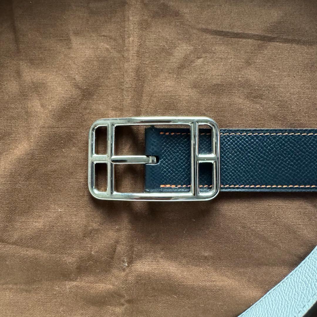 エルメス リバーシブル ベルト レザー ネイビー オレンジ HERMES