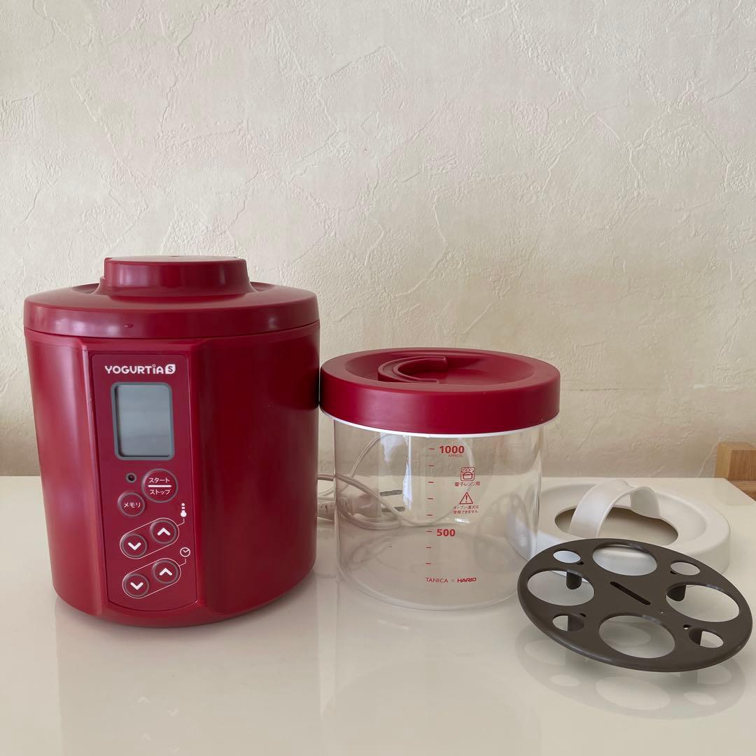 TANICA YS-02G ヨーグルティアS レッドHARIOガラス容器2個