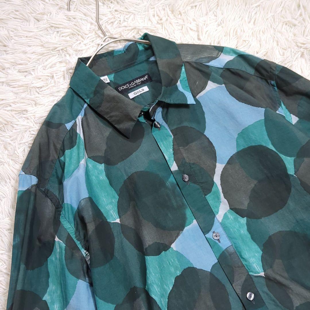 美品 42 DOLCE&GABBANA 水玉 ドット 総柄 ドレスシャツ