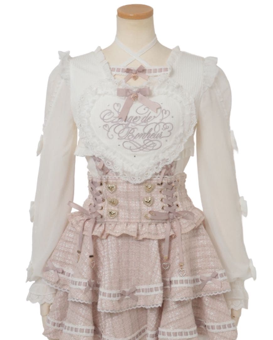 フリルハートリボンスリーブトップス ピンク