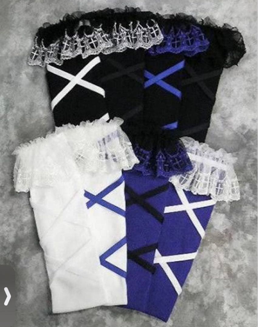 Moi-meme-Moitieクロスアーチレースリボンオーバーニーソックス靴下