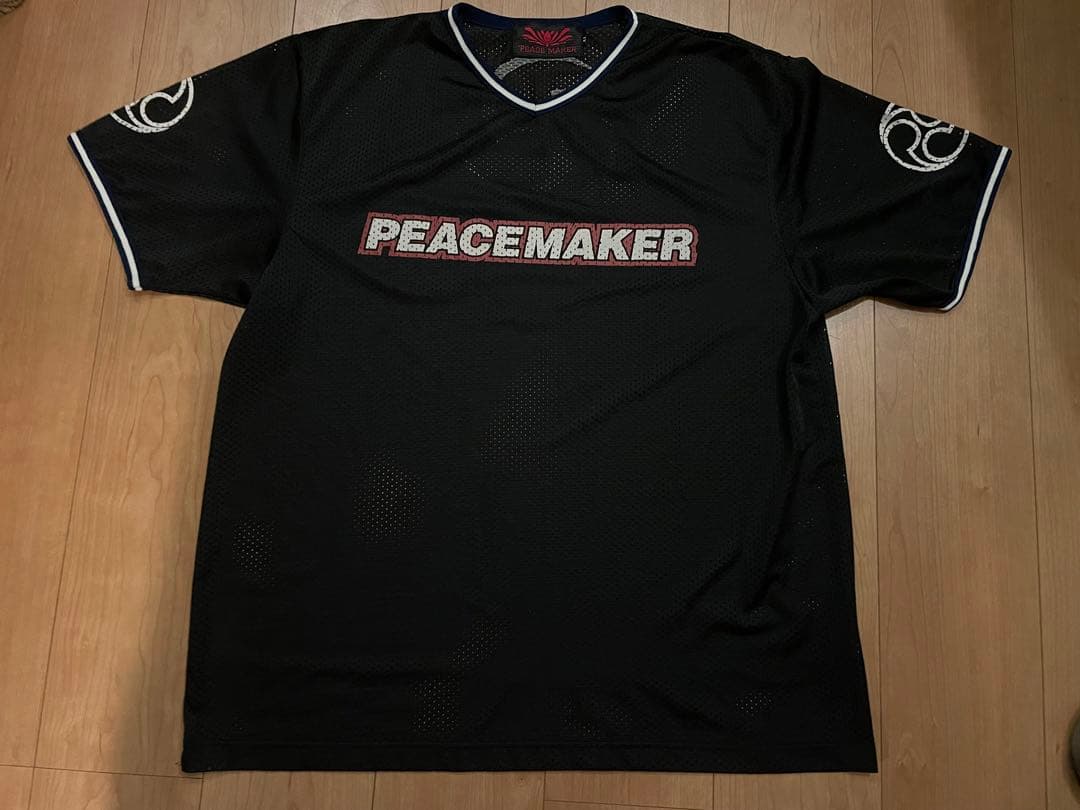 PEACE MAKER メッシュ生地　三つ巴　シャツ ブラック 黒