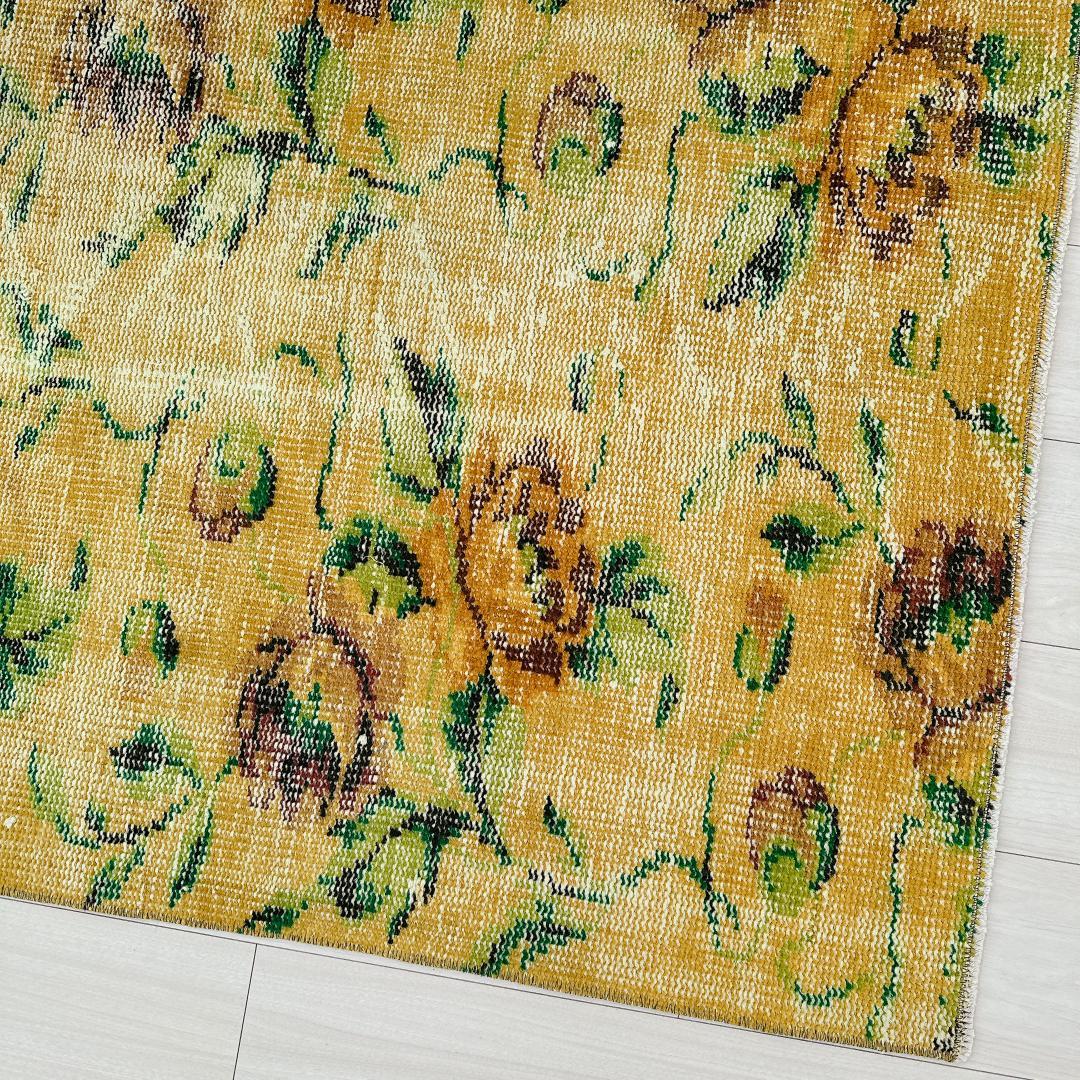 トルコヴィンテージラグ A77 レア イエロー グリーン オーバーダイラグ