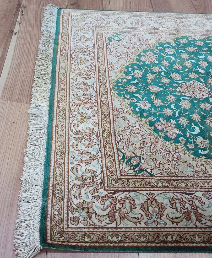 Y3134 高級ペルシャ クム産 シルク100% 手織り絨毯 80×122㎝