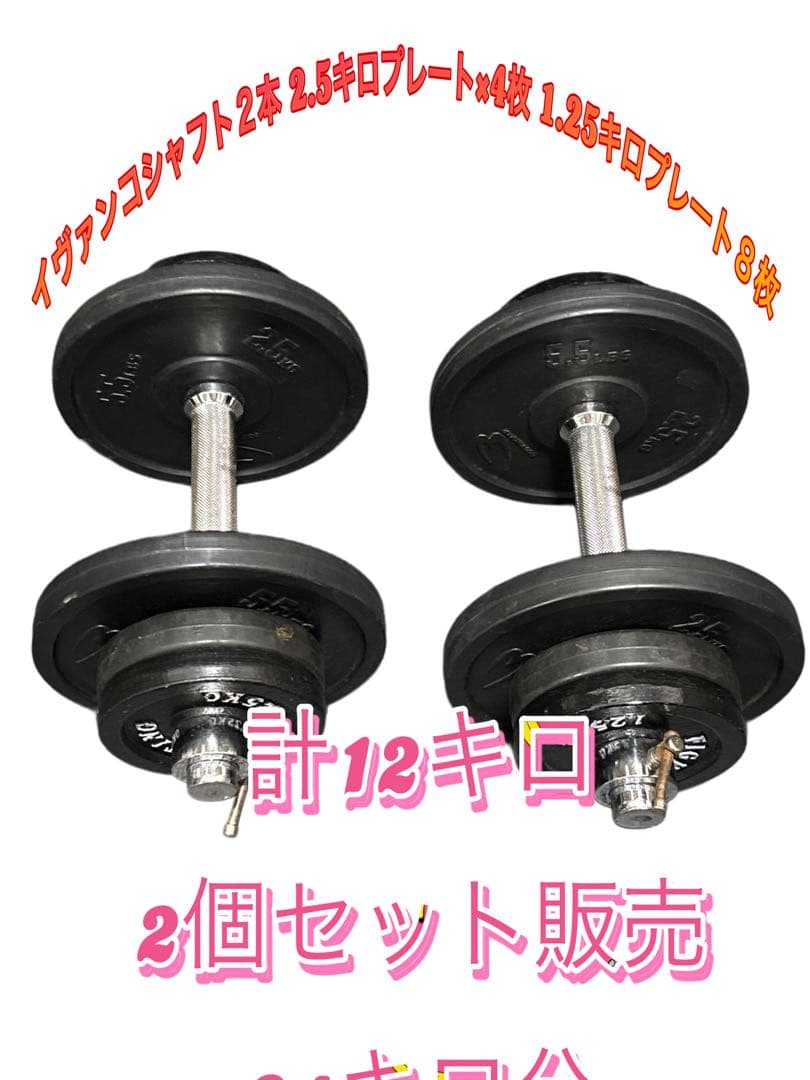 24kg ダンベルセット バーベルシャフト付き IVANKO