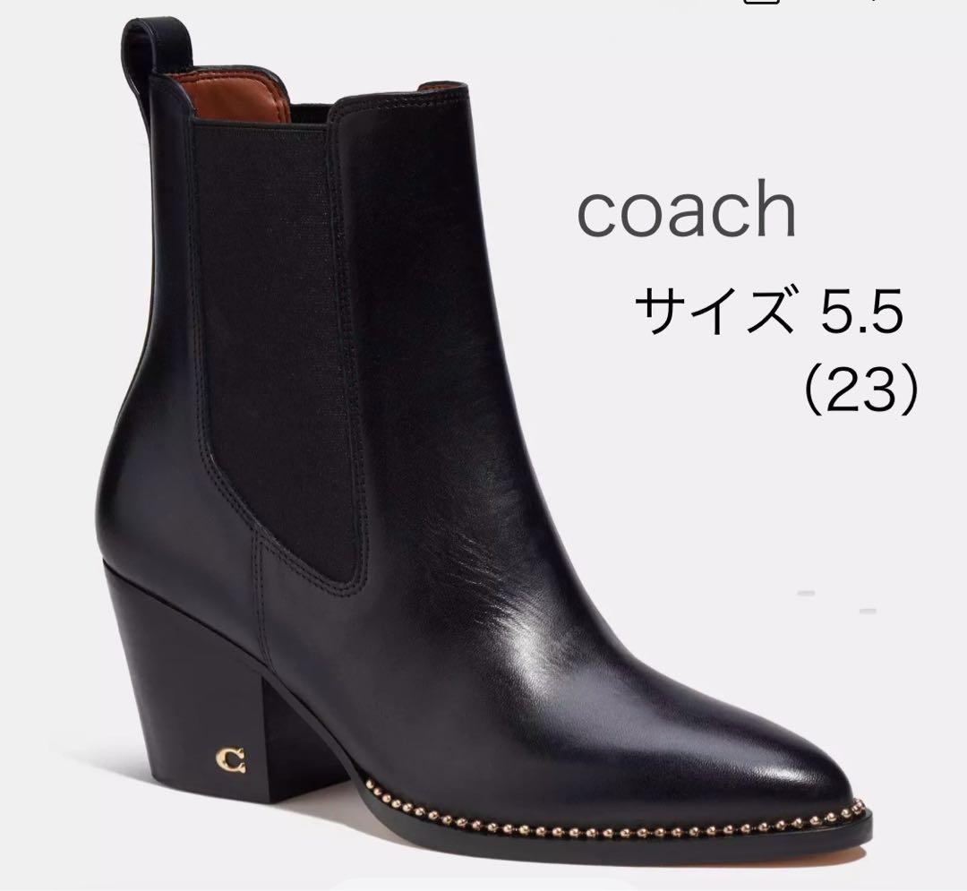 【COACH】新品ショートブーツ ピアス ブーティー ブラック 黒5.5C/23