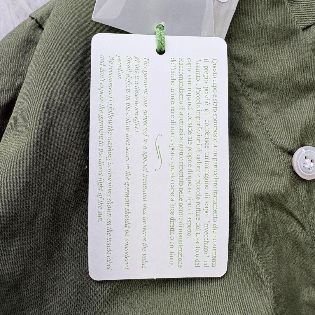 タグ付き未使用✨Finamore ホリゾンタルカラーシャツ コットン オリーブS