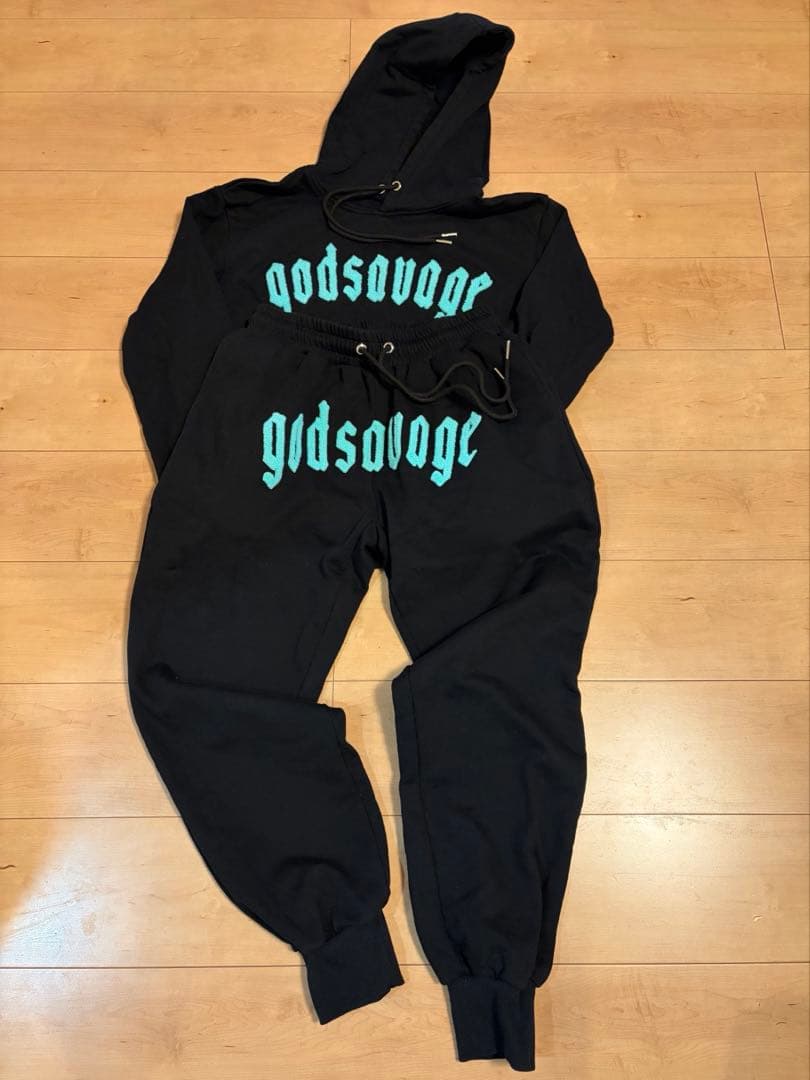 godsavage og logo hoodie mintセットアップ
