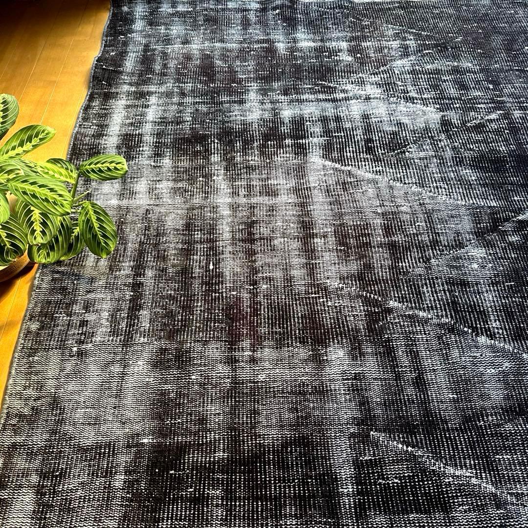 大判151×260 オーバーダイ　ブラックダークグレイ　トルコヴィンテージラグ