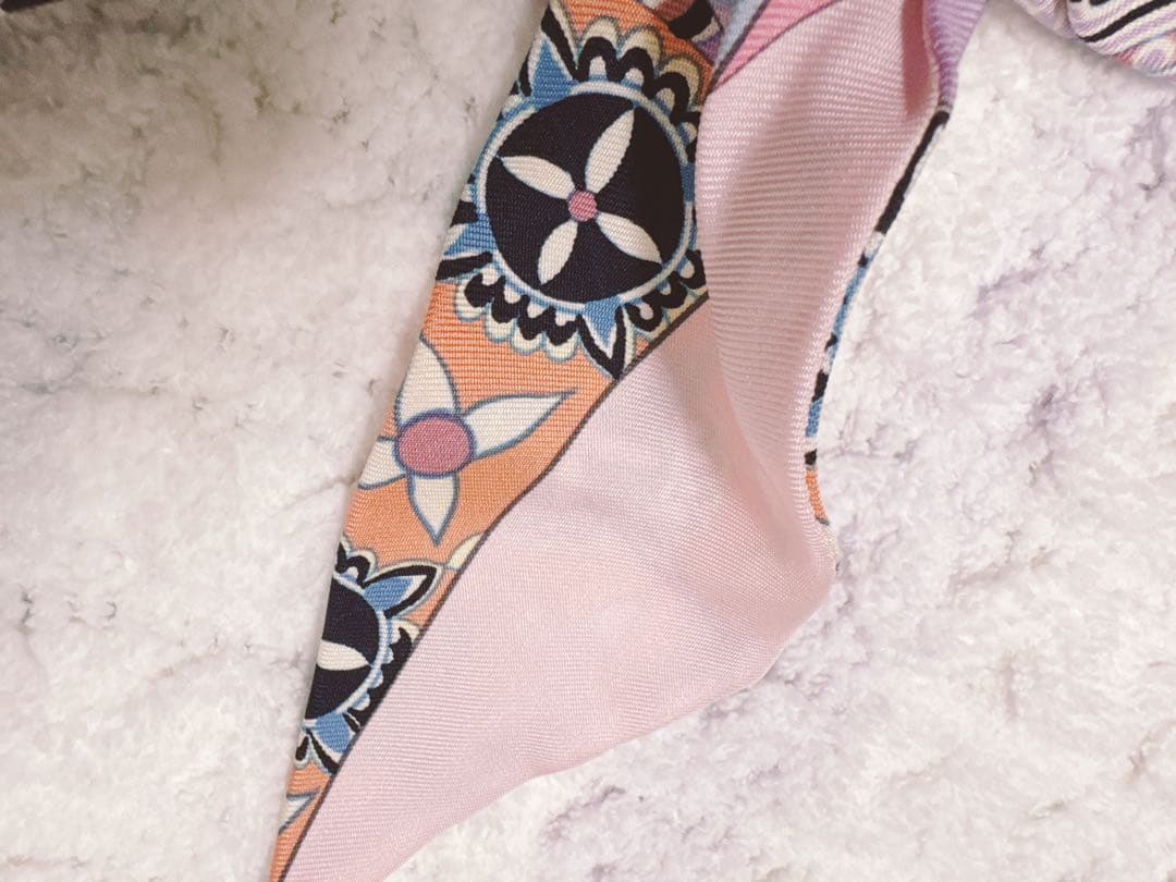 エルメス　正規品　花柄シュシュ付きヘアアクセサリー