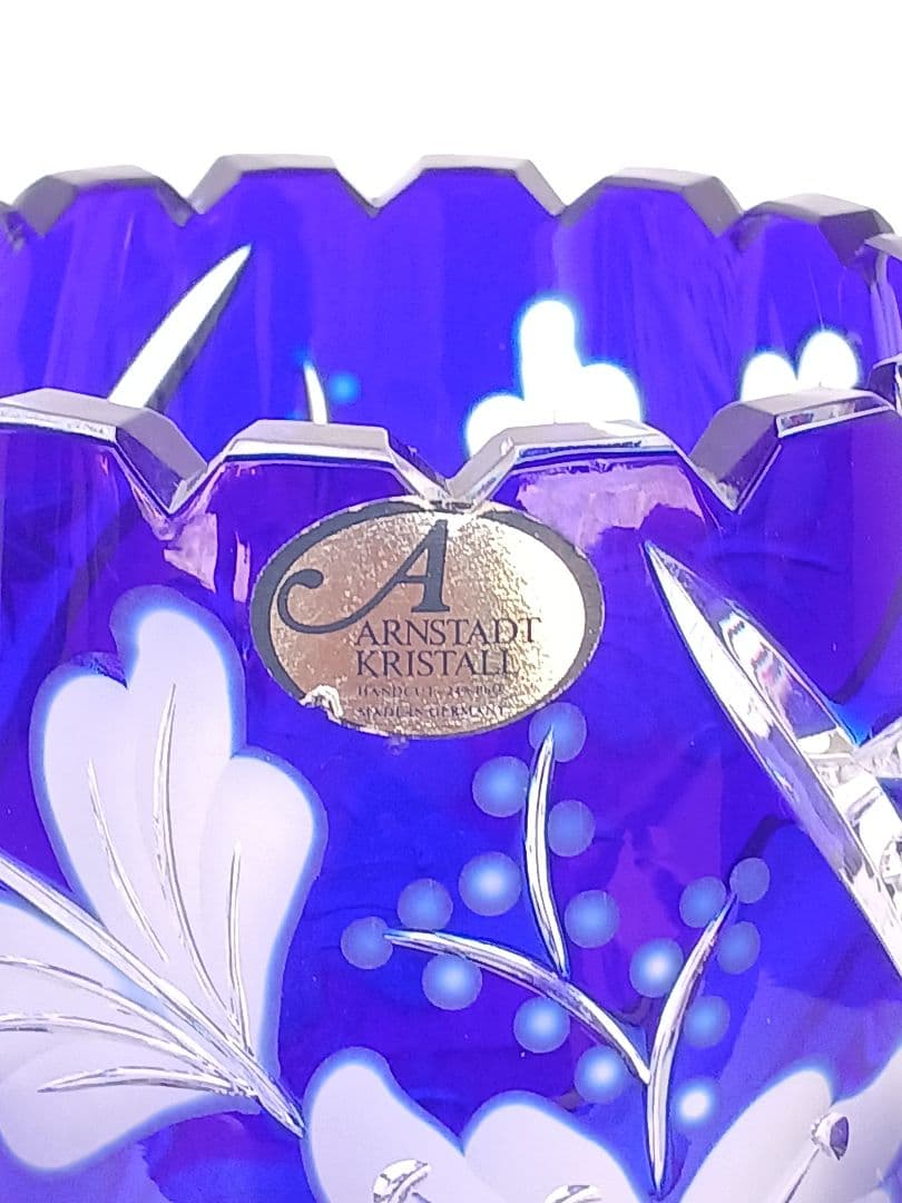 アルンシュタットクリスタル　切子花瓶　ドイツ製　コバルトブルー