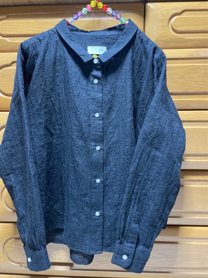 HUIS 遠州織物　ブラウス　ダークグレー 長袖ウォッシャブルウール