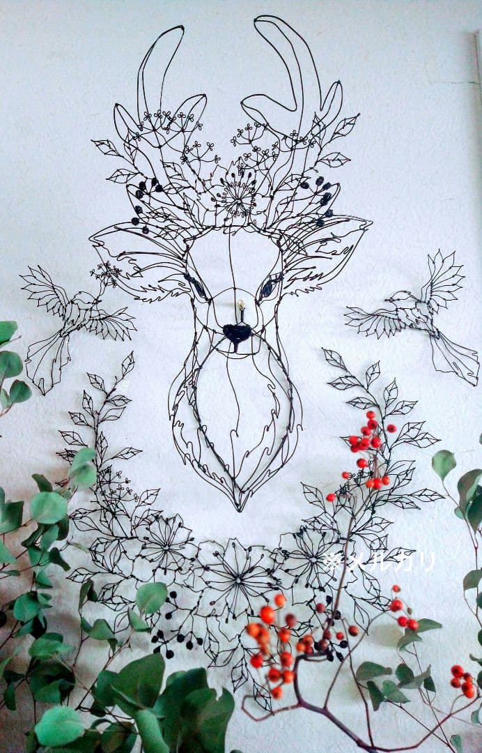 雄鹿　フラワーアート　立体　ワイヤークラフト