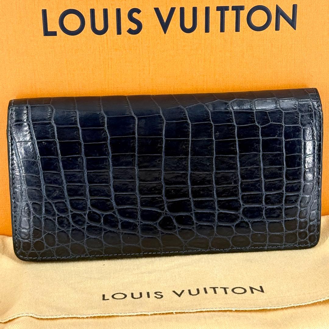 美品 ルイヴィトン クロコダイル 長財布 ポルトフォイユ ブラザ ネイビー 紺色