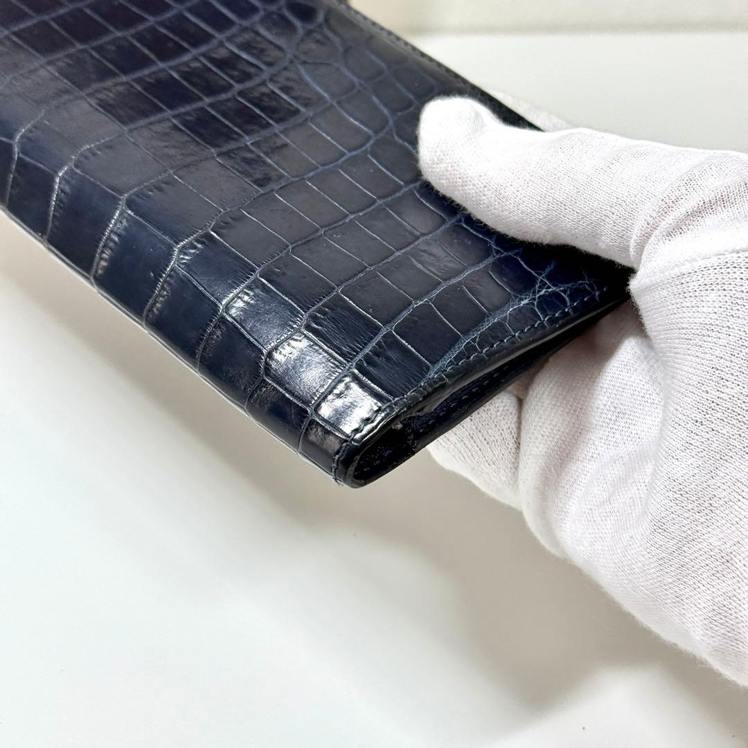美品 ルイヴィトン クロコダイル 長財布 ポルトフォイユ ブラザ ネイビー 紺色