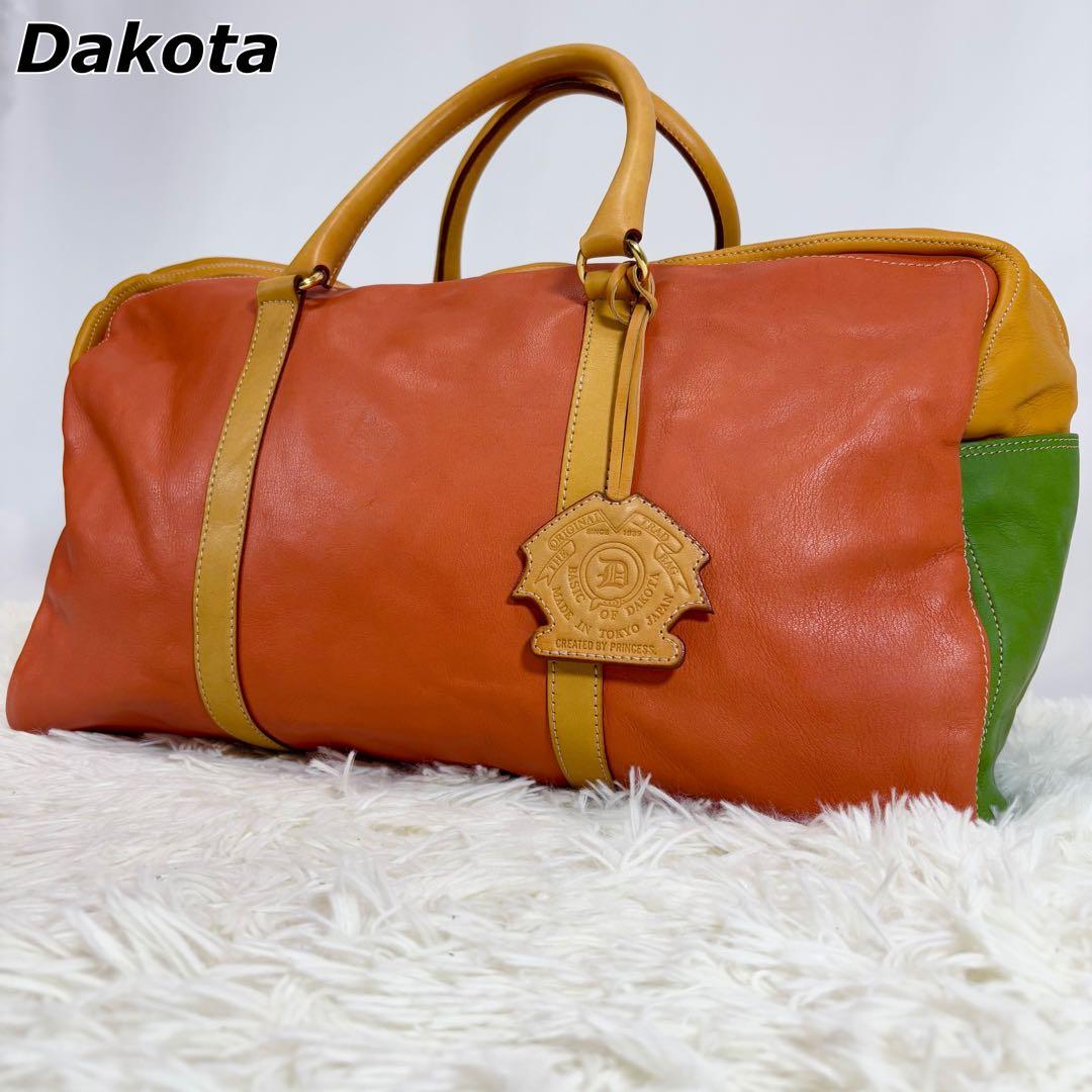 希少✨ダコタ ボストンバッグ トラベルバッグ 大容量 内側総柄 ロゴ型押し 本革