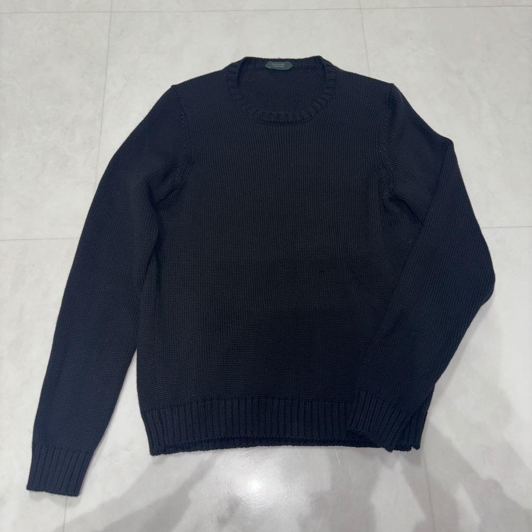 【美品】ZANONE ザノーネ 5ゲージ クルーネックニット ブラック 44