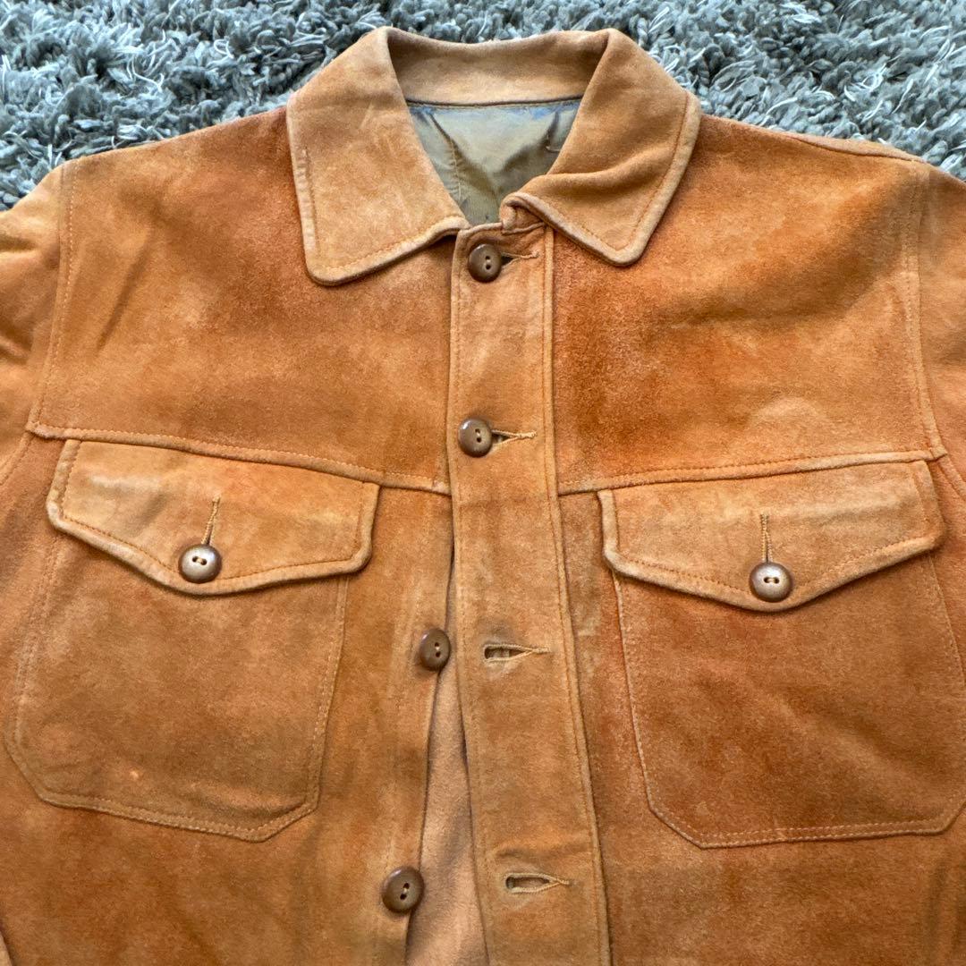 40s ヴィンテージ　レザーシャツ　スウェード　ベージュ　ベークライト