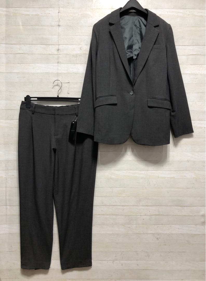 新品☆LLグレー系9分丈テーパードパンツスーツストレッチ仕事フォーマル◯G265