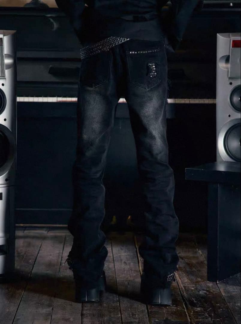 2点セット レザージャケット、デニムパンツ