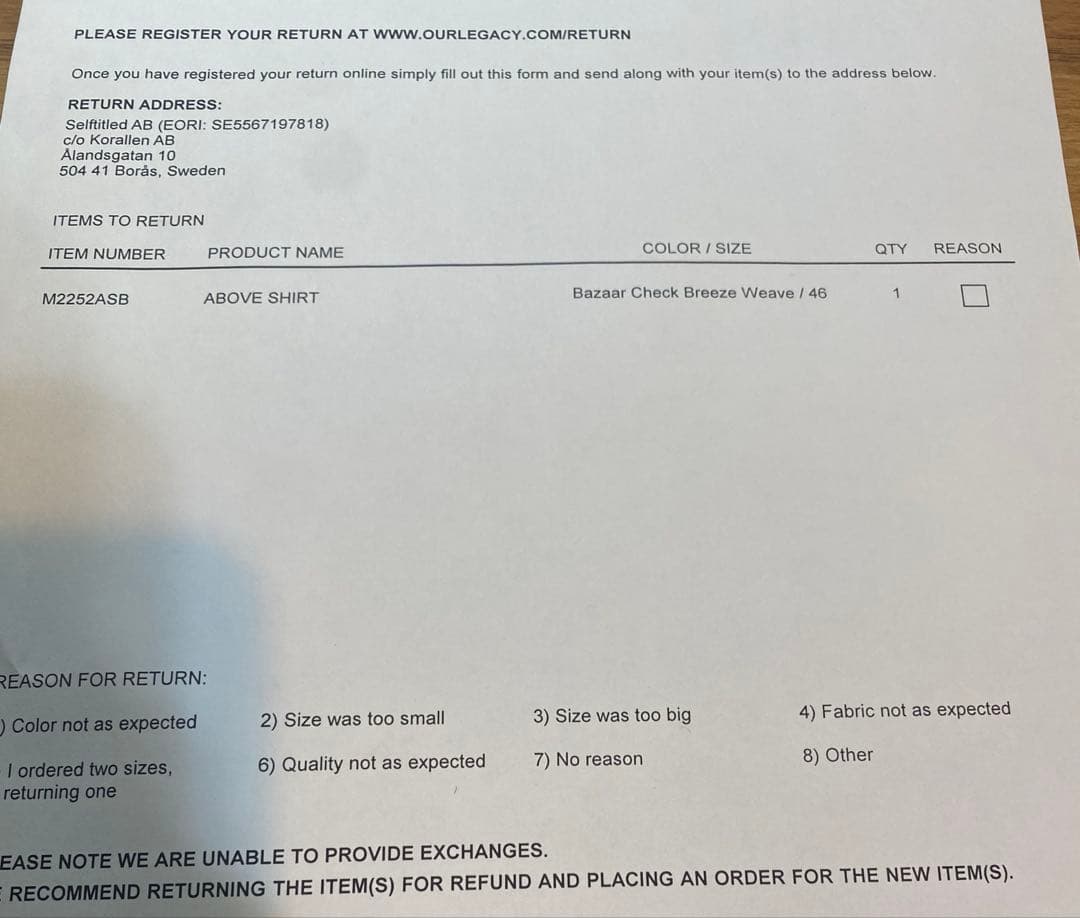 E*S様 深水光太着用　OUR LEGACY ABOVE SHIRT 46