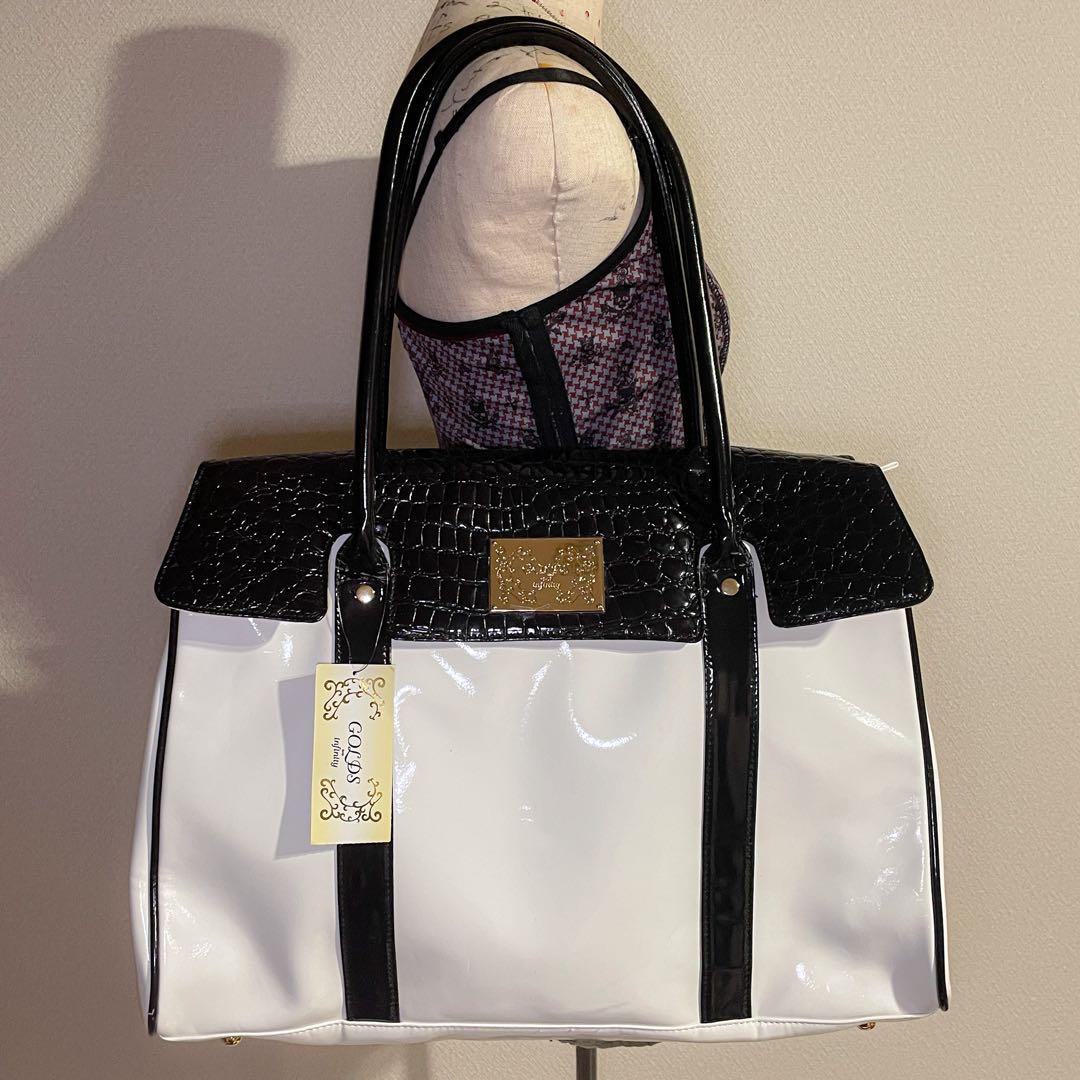 00s 希少golds infinity ロゴ入り エナメル型押しボストンバッグ