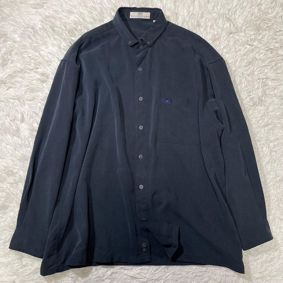 美品　バレンシアガ　スポーツ　長袖　シャツ　ネイビー　大きいサイズ　ビンテージ