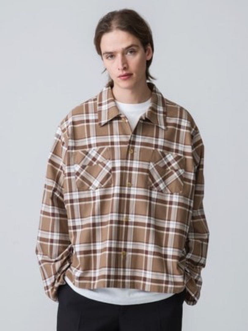 stockholm surfboard club チェックシャツ　ベージュ　L