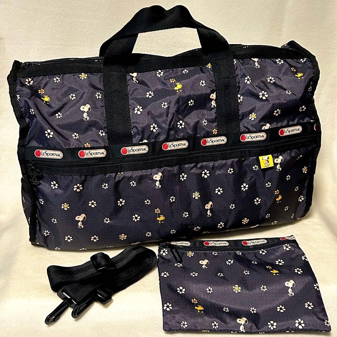 【美品】レスポートサック スヌーピー ボストンバッグ & ポーチ ネイビー