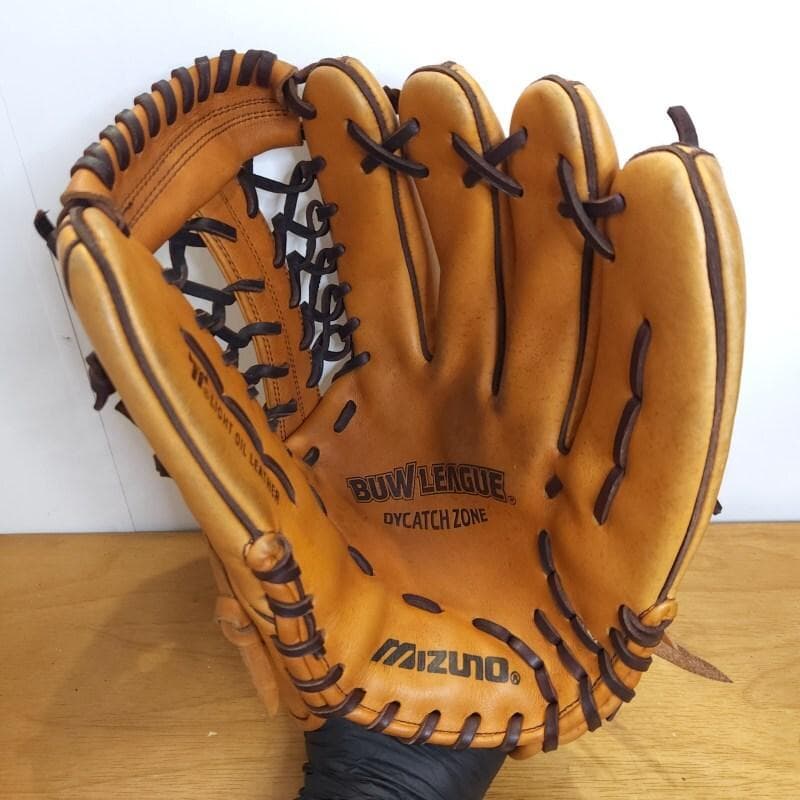 ミズノ 日本製 スプシオン Mマークラベル 赤ビュー 外野用 軟式グローブ