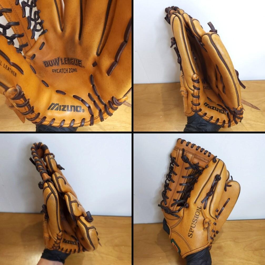 ミズノ 日本製 スプシオン Mマークラベル 赤ビュー 外野用 軟式グローブ
