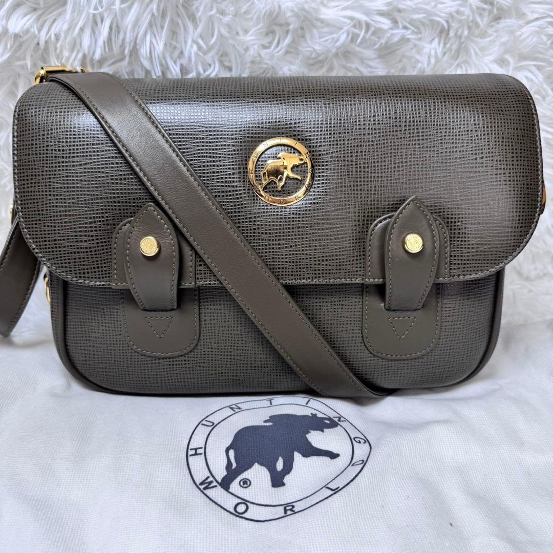 【極美品】 HUNTING WORLD レザー メッセンジャーバッグ オリーブ